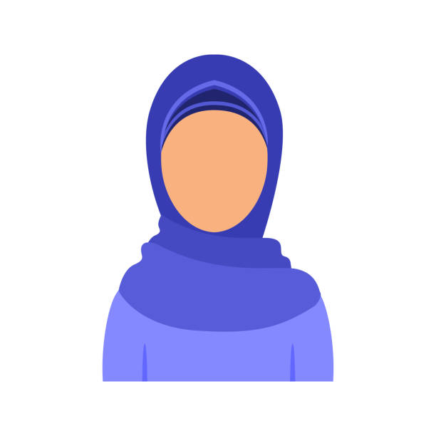 Beautiful Blank Face. Template Portrait of a Pretty Muslim Woman. Faceless Female Face in Hijab. Color Cartoon style. White background. Vector illustration.